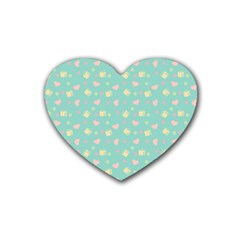 Teal Milk Hearts Rubber Coaster (Heart) 