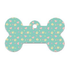 Teal Milk Hearts Dog Tag Bone (one Side) by snowwhitegirl