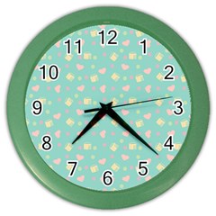 Teal Milk Hearts Color Wall Clock