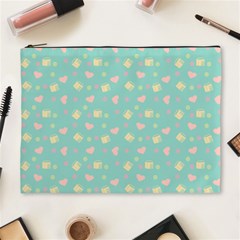 Teal Milk Hearts Cosmetic Bag (XL)