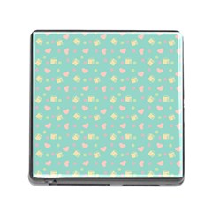 Teal Milk Hearts Memory Card Reader (Square 5 Slot)