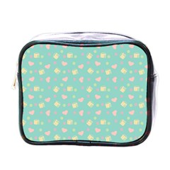 Teal Milk Hearts Mini Toiletries Bags