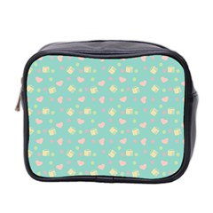 Teal Milk Hearts Mini Toiletries Bag 2-Side