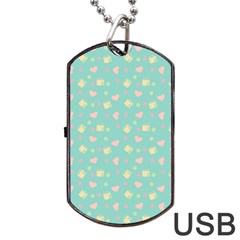 Teal Milk Hearts Dog Tag USB Flash (One Side)