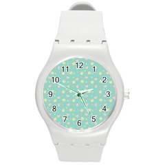 Teal Milk Hearts Round Plastic Sport Watch (M)