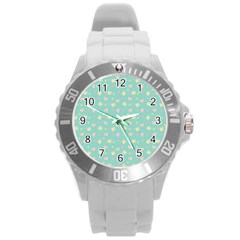 Teal Milk Hearts Round Plastic Sport Watch (L)