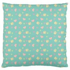 Teal Milk Hearts Large Cushion Case (Two Sides)