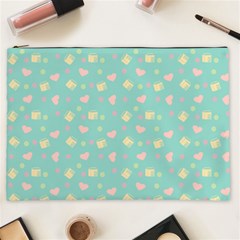 Teal Milk Hearts Cosmetic Bag (XXL)