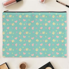 Teal Milk Hearts Cosmetic Bag (xxxl) by snowwhitegirl