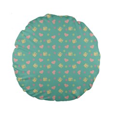 Teal Milk Hearts Standard 15  Premium Round Cushions