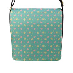 Teal Milk Hearts Flap Messenger Bag (L) 