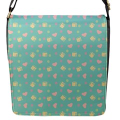 Teal Milk Hearts Flap Messenger Bag (S)