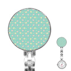 Teal Milk Hearts Stainless Steel Nurses Watch