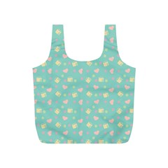 Teal Milk Hearts Full Print Recycle Bags (S) 