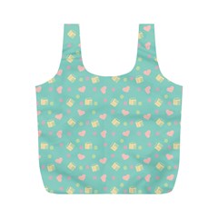 Teal Milk Hearts Full Print Recycle Bags (M) 