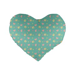 Teal Milk Hearts Standard 16  Premium Flano Heart Shape Cushions