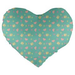 Teal Milk Hearts Large 19  Premium Flano Heart Shape Cushions