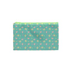 Teal Milk Hearts Cosmetic Bag (XS)