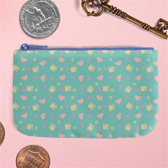 Teal Milk Hearts Large Coin Purse