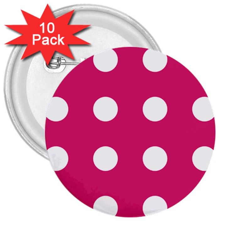 Pink Dot 3  Buttons (10 pack) 