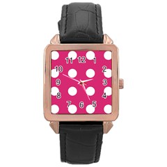 Pink Dot Rose Gold Leather Watch  by snowwhitegirl