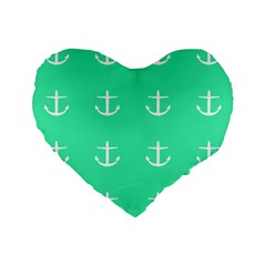 Seafoam Anchors Standard 16  Premium Flano Heart Shape Cushions by snowwhitegirl