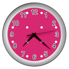 Small Pink Dot Wall Clock (silver) by snowwhitegirl