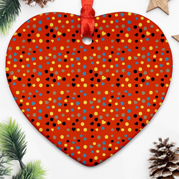 Red Retro Dots Ornament (Heart)