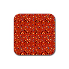 Red Retro Dots Rubber Coaster (square)  by snowwhitegirl