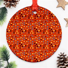 Red Retro Dots Round Ornament (two Sides) by snowwhitegirl