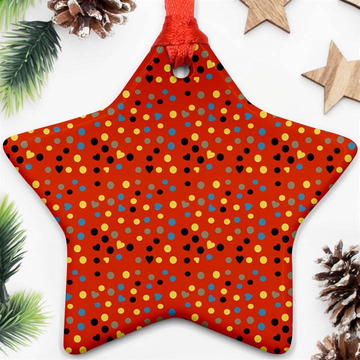 Red Retro Dots Star Ornament (Two Sides)