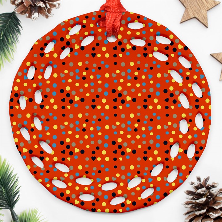 Red Retro Dots Ornament (Round Filigree)