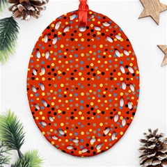 Red Retro Dots Ornament (oval Filigree) by snowwhitegirl