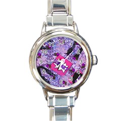 Purple Retro Pop Round Italian Charm Watch by snowwhitegirl