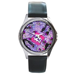 Purple Retro Pop Round Metal Watch by snowwhitegirl