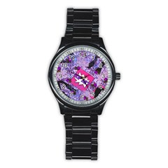 Purple Retro Pop Stainless Steel Round Watch by snowwhitegirl