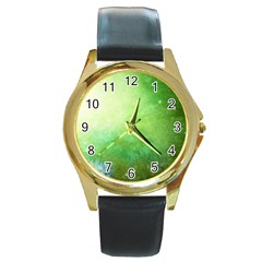 Galaxy Green Round Gold Metal Watch by snowwhitegirl