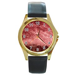 Red  Ocean Splash Round Gold Metal Watch by snowwhitegirl