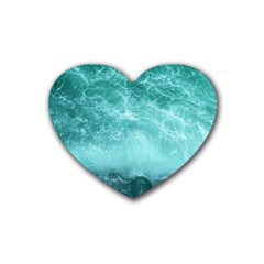 Green Ocean Splash Rubber Coaster (heart)  by snowwhitegirl