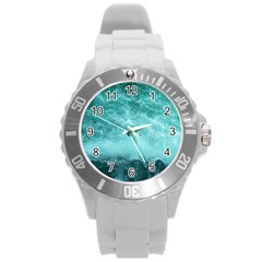 Green Ocean Splash Round Plastic Sport Watch (l) by snowwhitegirl