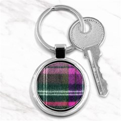 Pink Plaid Flannel Key Chains (round)  by snowwhitegirl