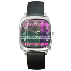 Pink Plaid Flannel Square Metal Watch by snowwhitegirl