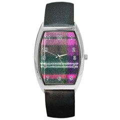 Pink Plaid Flannel Barrel Style Metal Watch by snowwhitegirl