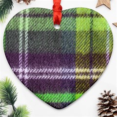 Neon Green Plaid Flannel Heart Ornament (two Sides) by snowwhitegirl