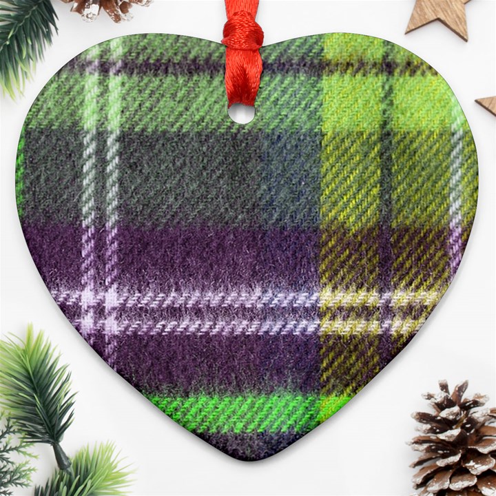 Neon Green Plaid Flannel Heart Ornament (Two Sides)