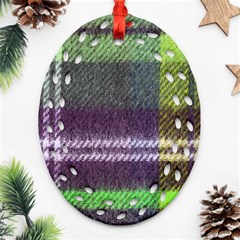 Neon Green Plaid Flannel Oval Filigree Ornament (two Sides) by snowwhitegirl