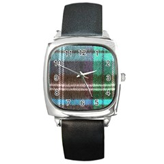 Blue Plaid Flannel Square Metal Watch by snowwhitegirl