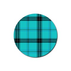 Aqua Plaid Rubber Round Coaster (4 Pack)  by snowwhitegirl