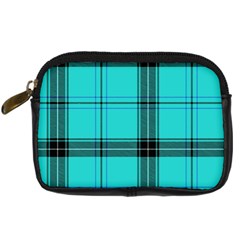 Aqua Plaid Digital Camera Leather Case by snowwhitegirl