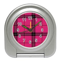 Dark Pink Plaid Travel Alarm Clock by snowwhitegirl